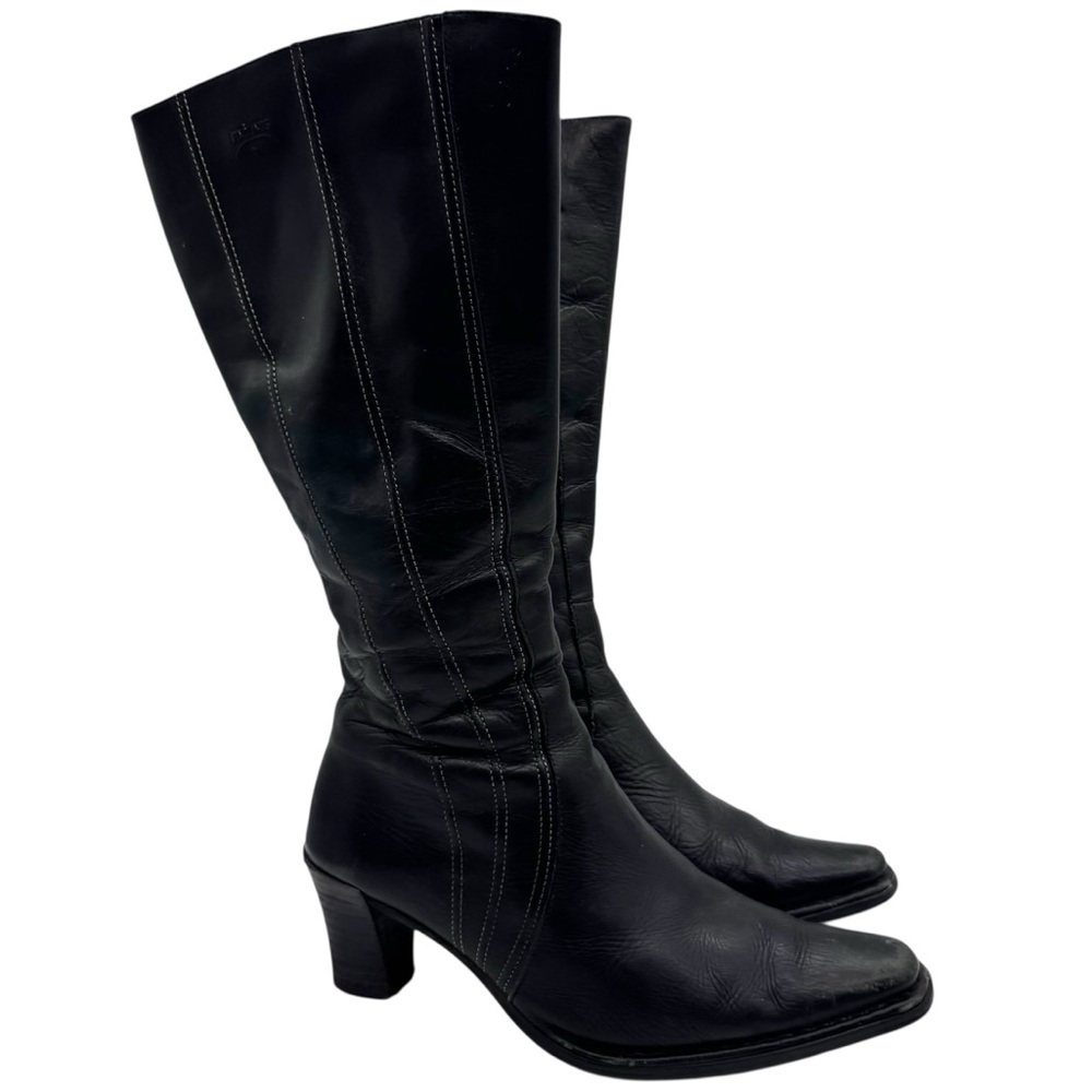Pikolinos Tall Pointed Toe Stacked Heel Boots Black Size 37 Witchy Office Retros